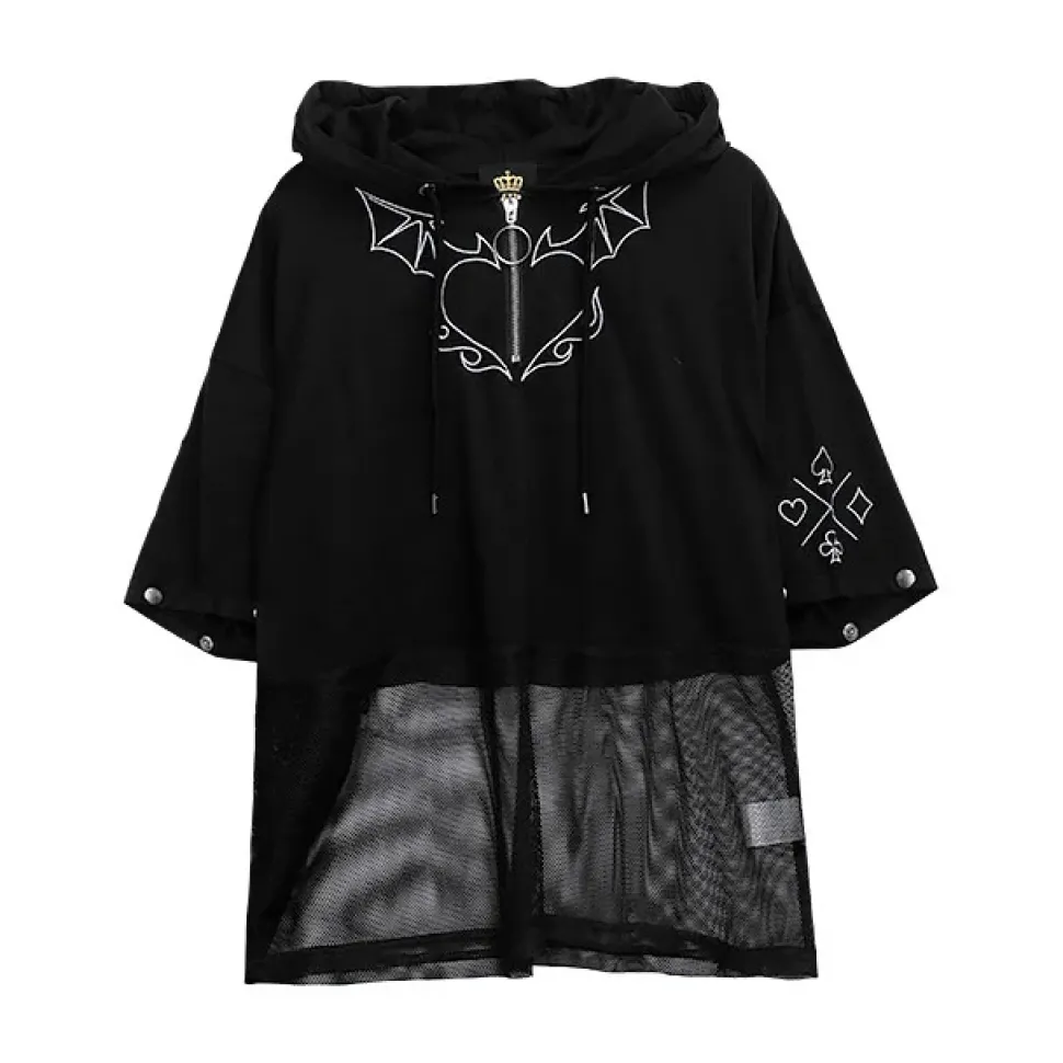 LISTEN FLAVOR Devil Heart 2-Way Mesh Hoodie