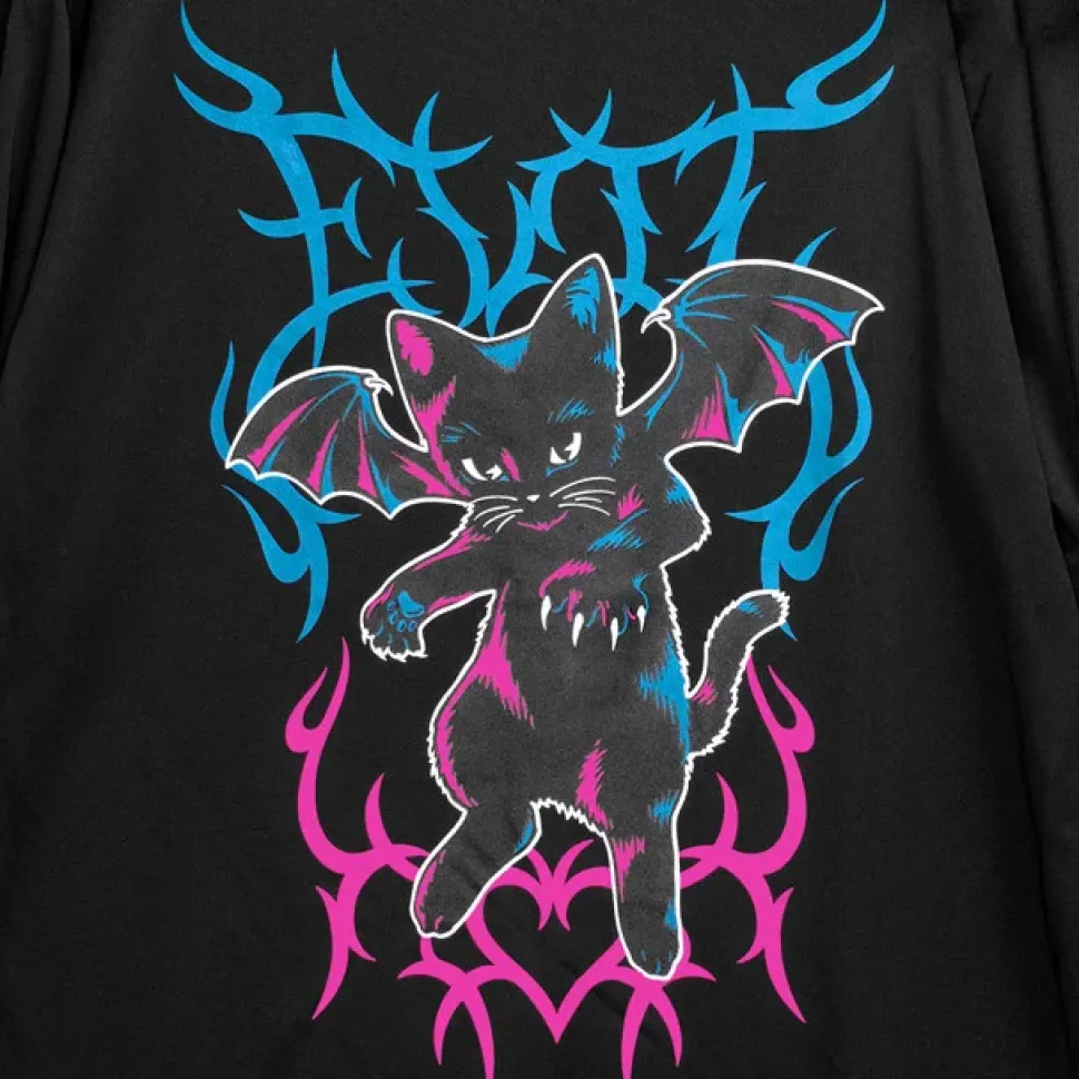 LISTEN FLAVOR Fallen Angel's Black Cat Long Sleeve T-Shirt