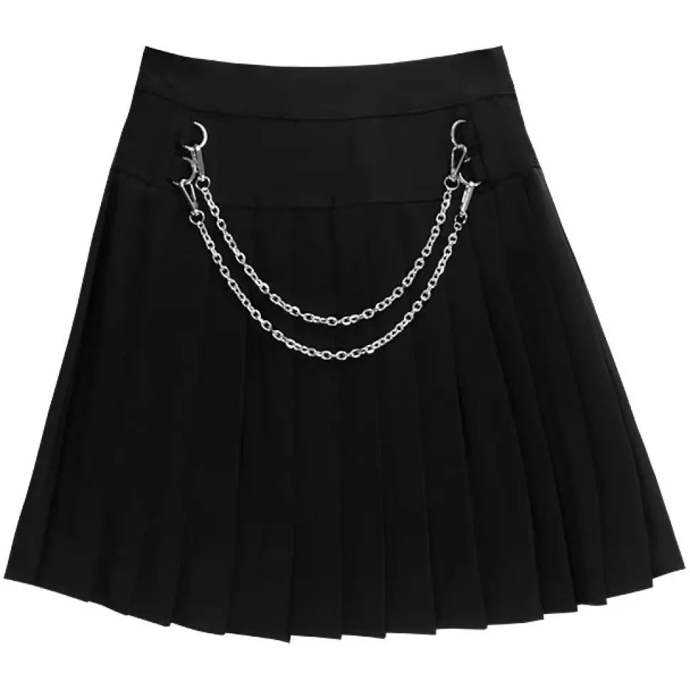 LISTEN FLAVOR Front Chain Pleated Skirt