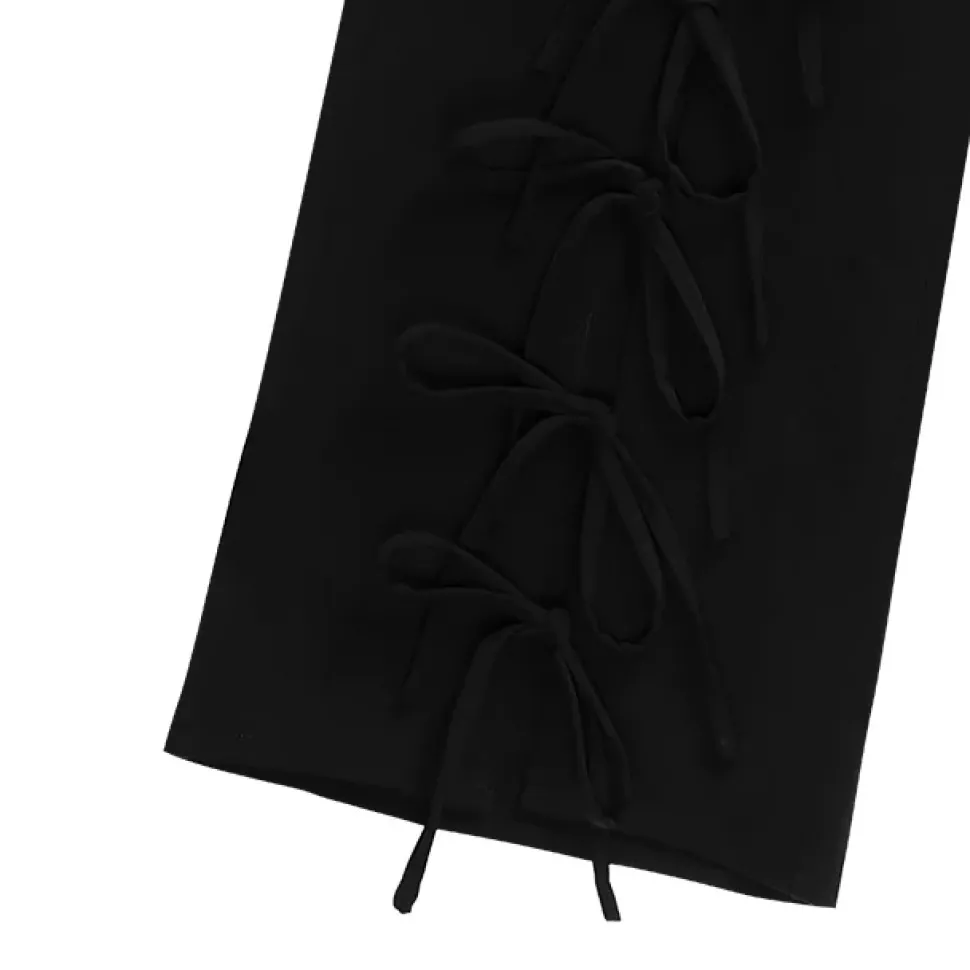 LISTEN FLAVOR Front Slit Ribbon Pants