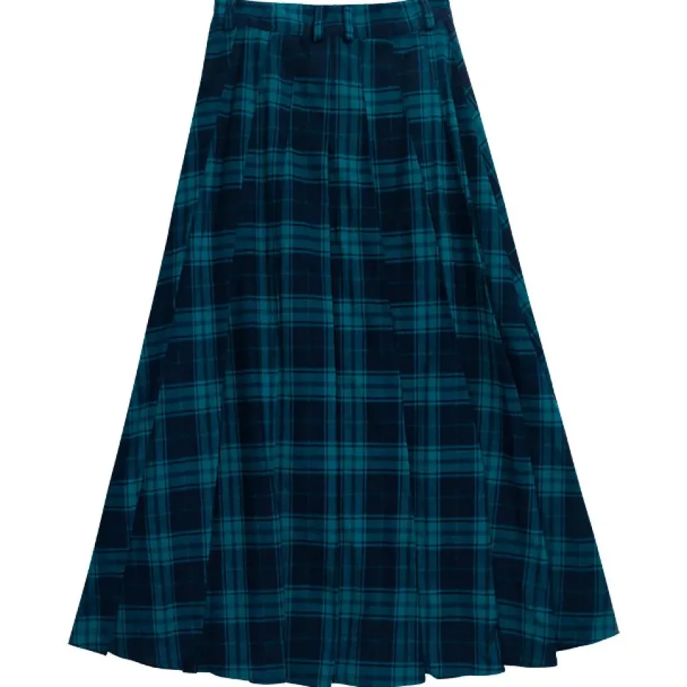 LISTEN FLAVOR Green Plaid Fire Buckle Layered-Style Pleated Skirt