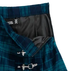 LISTEN FLAVOR Green Plaid Fire Buckle Layered-Style Pleated Skirt