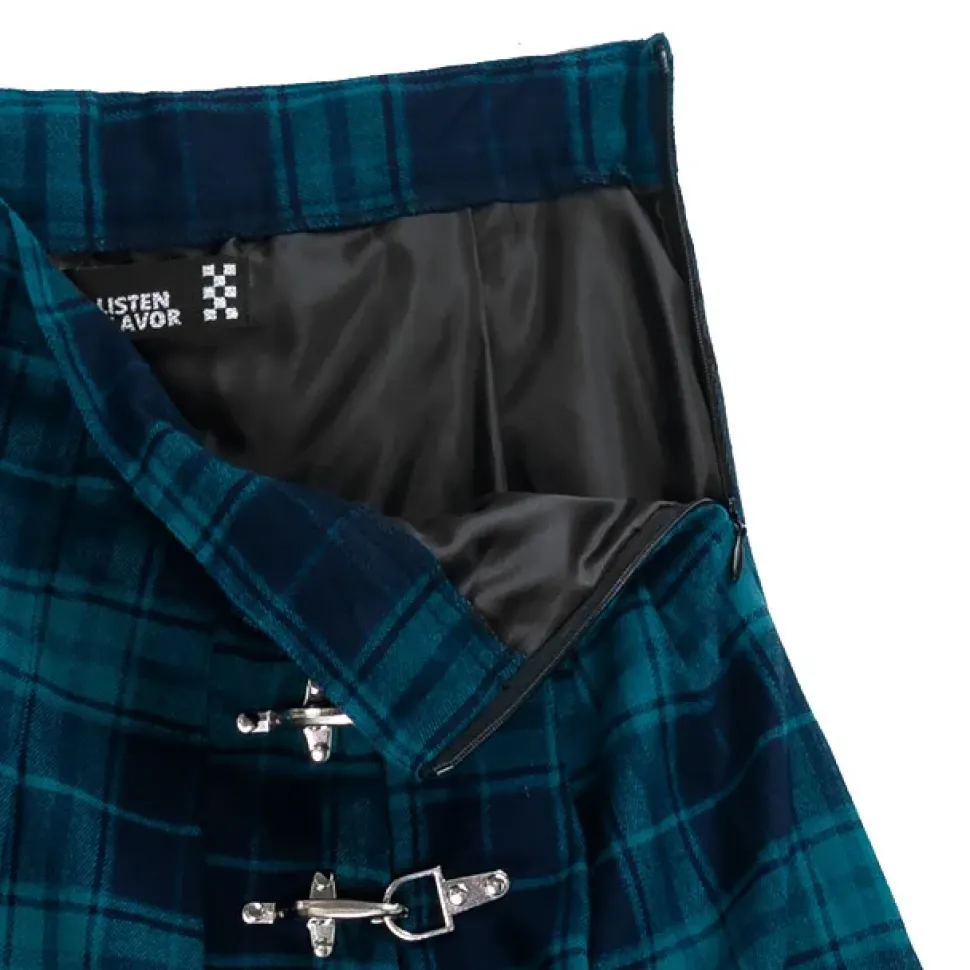 LISTEN FLAVOR Green Plaid Fire Buckle Layered-Style Pleated Skirt