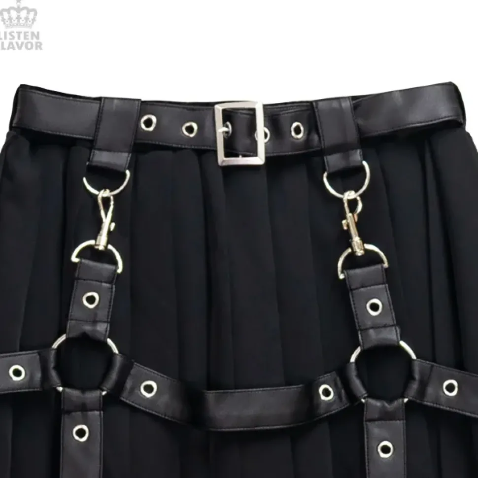 LISTEN FLAVOR Harness Pleated Long Skirt
