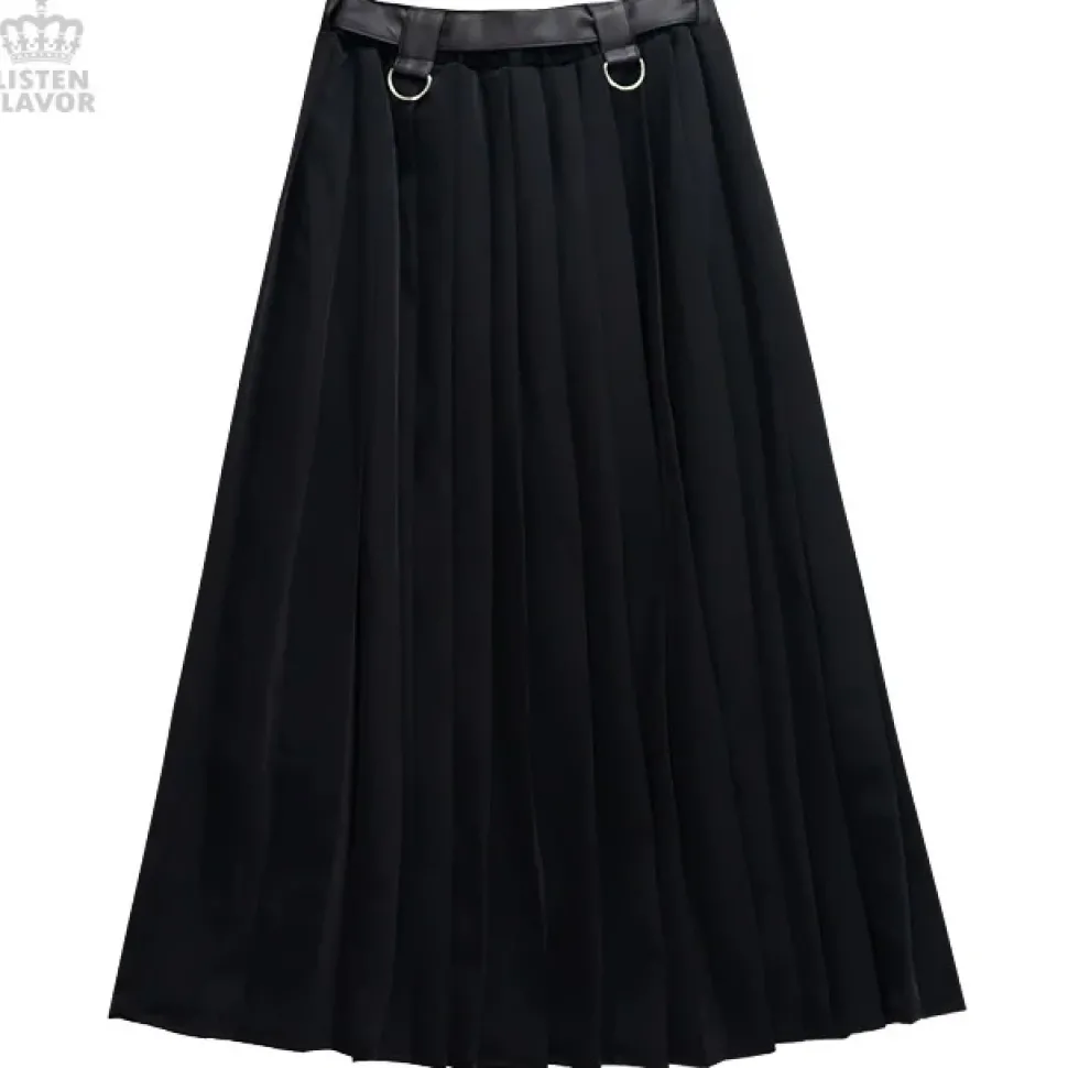 LISTEN FLAVOR Harness Pleated Long Skirt