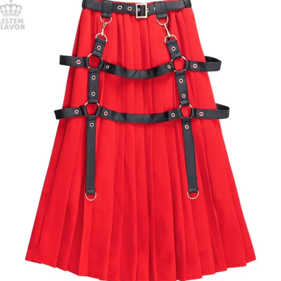 LISTEN FLAVOR Harness Pleated Long Skirt