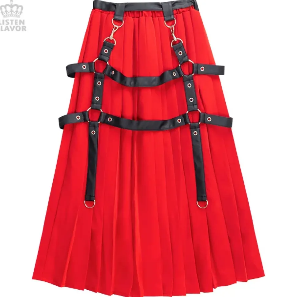 LISTEN FLAVOR Harness Pleated Long Skirt