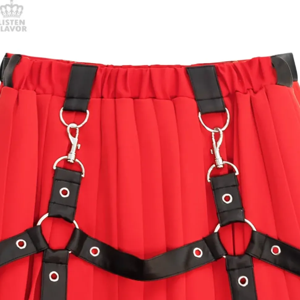 LISTEN FLAVOR Harness Pleated Long Skirt