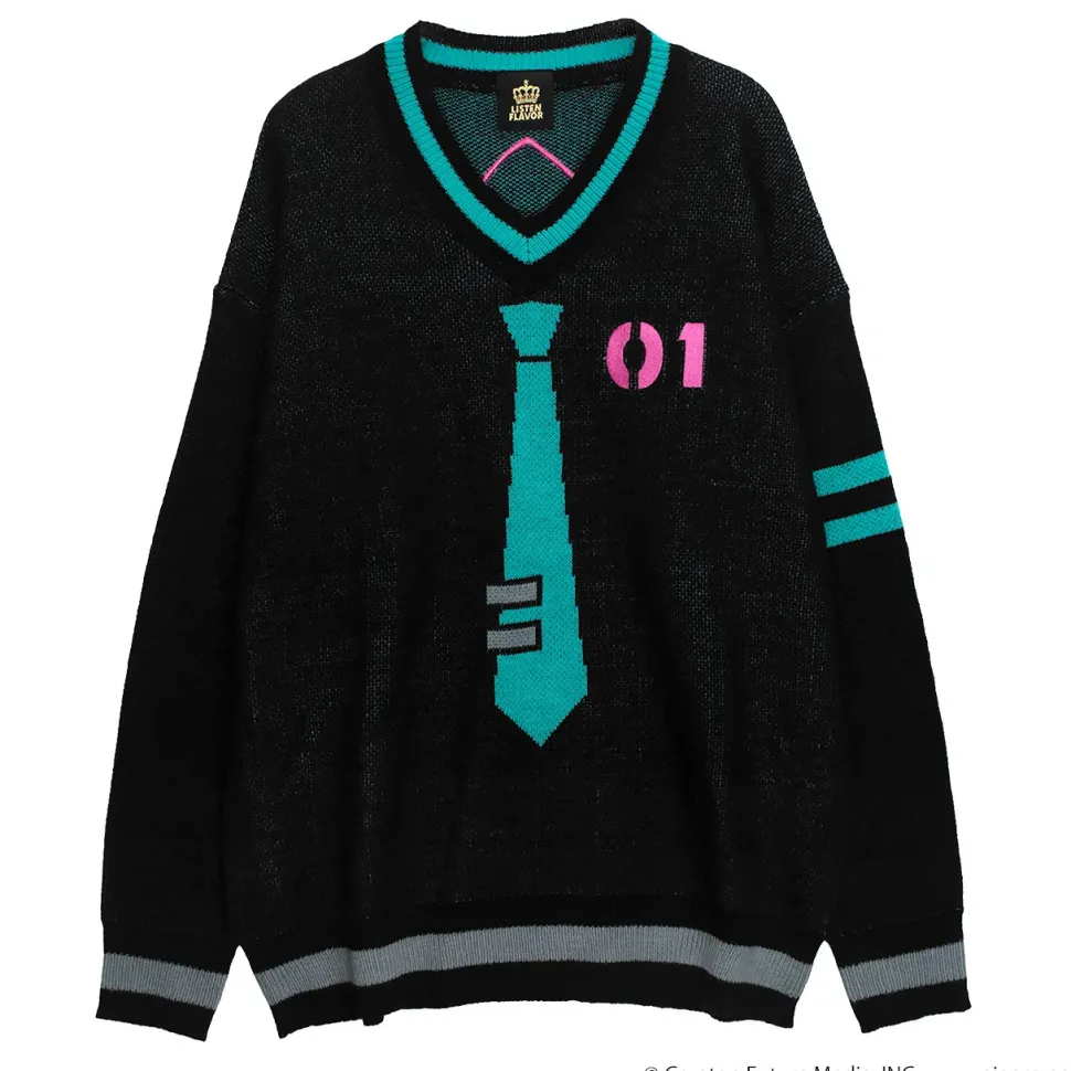 LISTEN FLAVOR Hatsune Miku V-neckline Knit Black