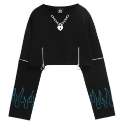 LISTEN FLAVOR Heart Padlock Zip Sleeve Top