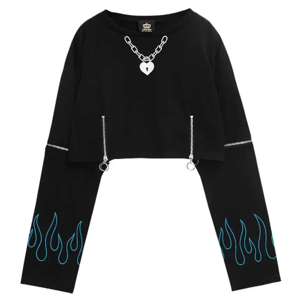 LISTEN FLAVOR Heart Padlock Zip Sleeve Top