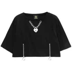 LISTEN FLAVOR Heart Padlock Zip Sleeve Top