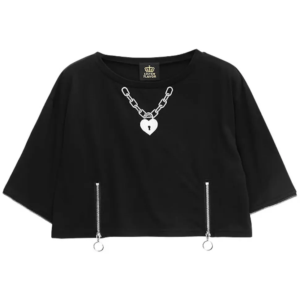 LISTEN FLAVOR Heart Padlock Zip Sleeve Top