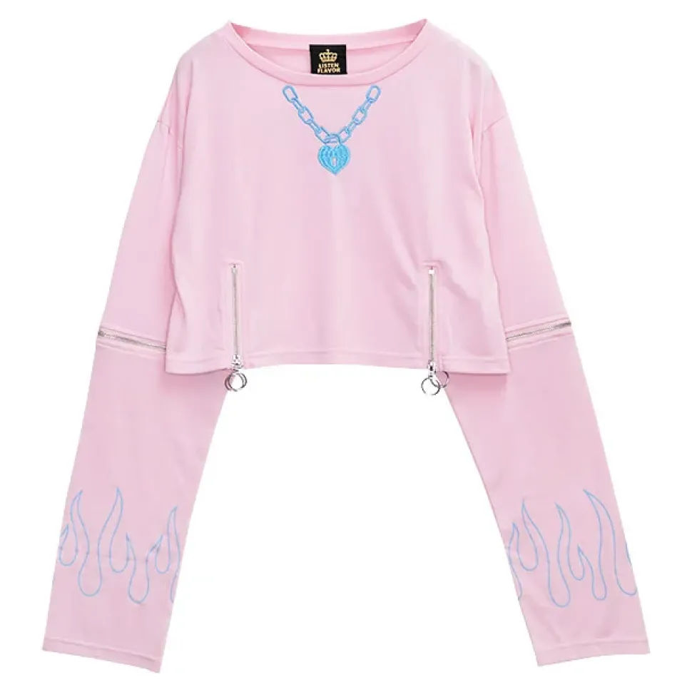 LISTEN FLAVOR Heart Padlock Zip Sleeve Top