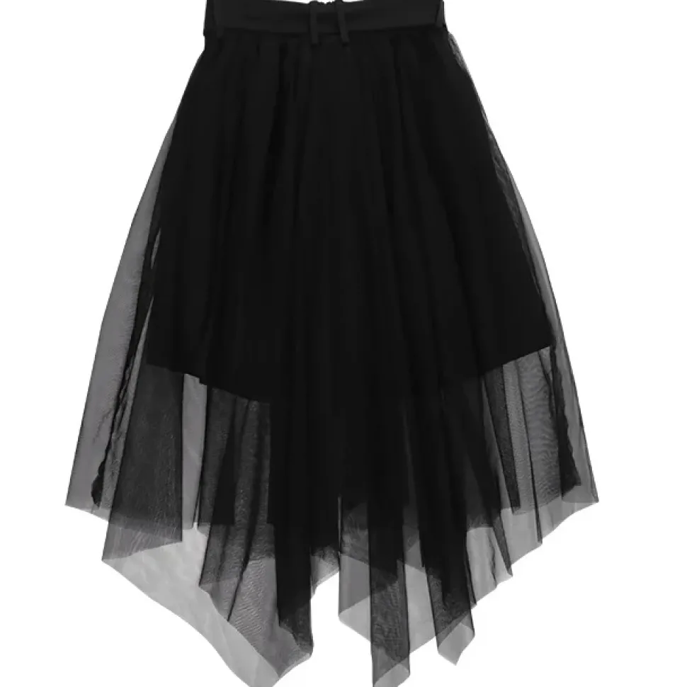 LISTEN FLAVOR Hemline Tulle Layered Skirt w/ Heart Belt