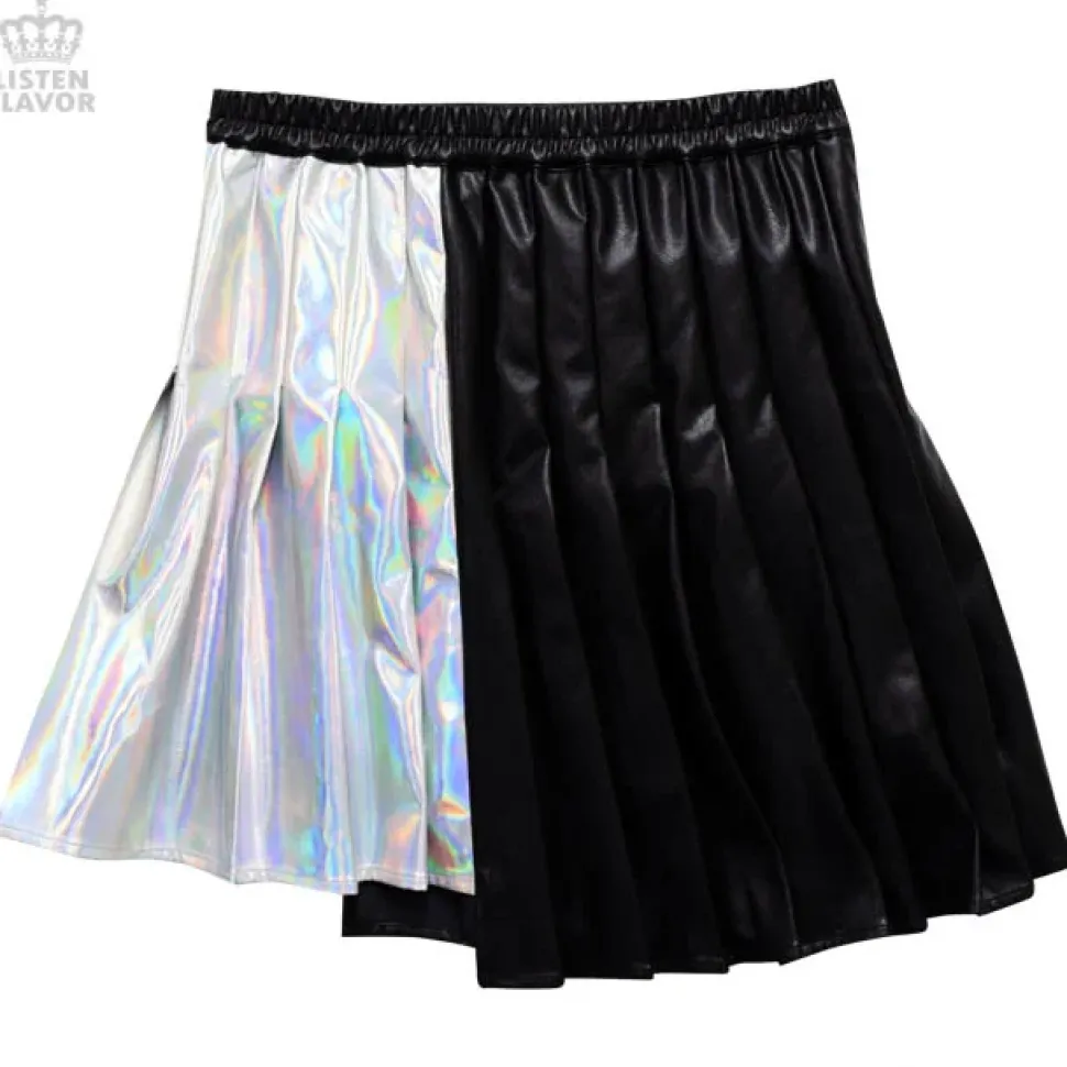 LISTEN FLAVOR Holographic Two-Tone Pleated Skirt