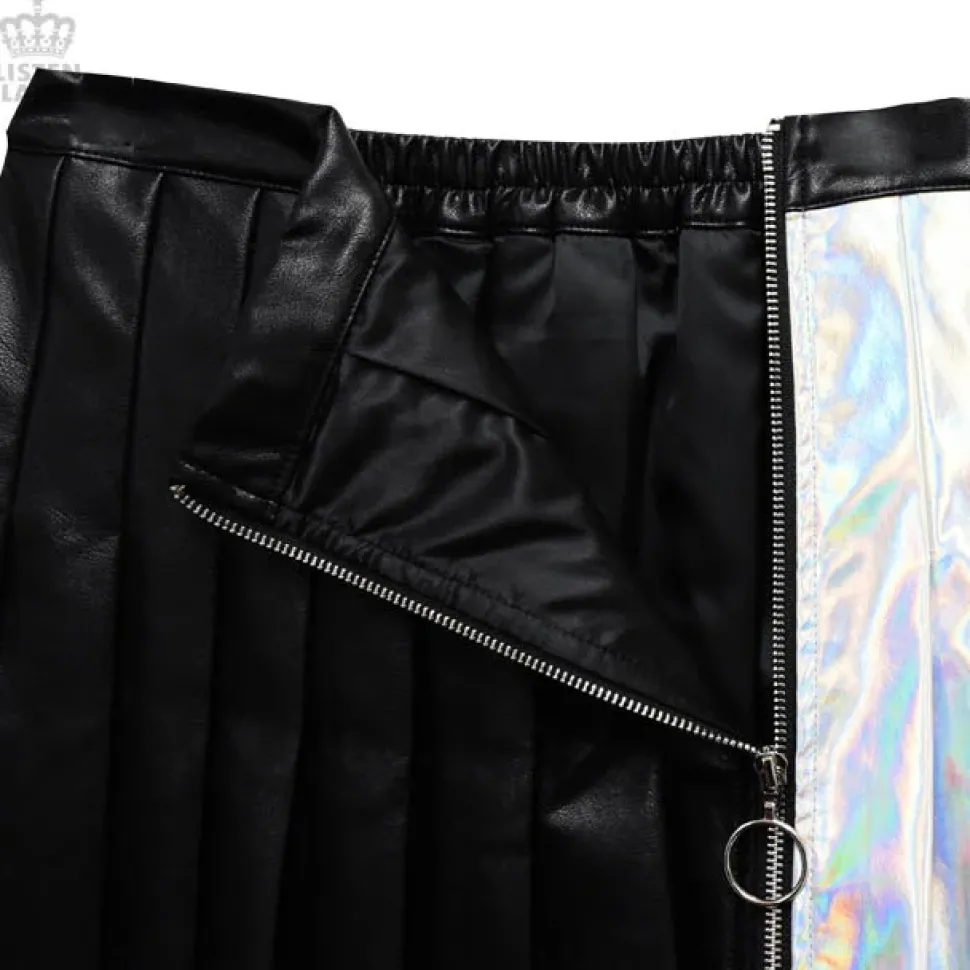 LISTEN FLAVOR Holographic Two-Tone Pleated Skirt