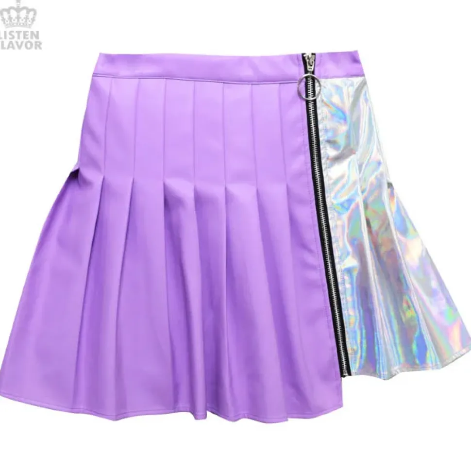 LISTEN FLAVOR Holographic Two-Tone Pleated Skirt