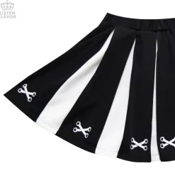 LISTEN FLAVOR Lace-Up Print Two-Tone Pleated Skirt