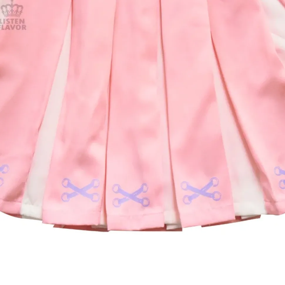 LISTEN FLAVOR Lace-Up Print Two-Tone Pleated Skirt