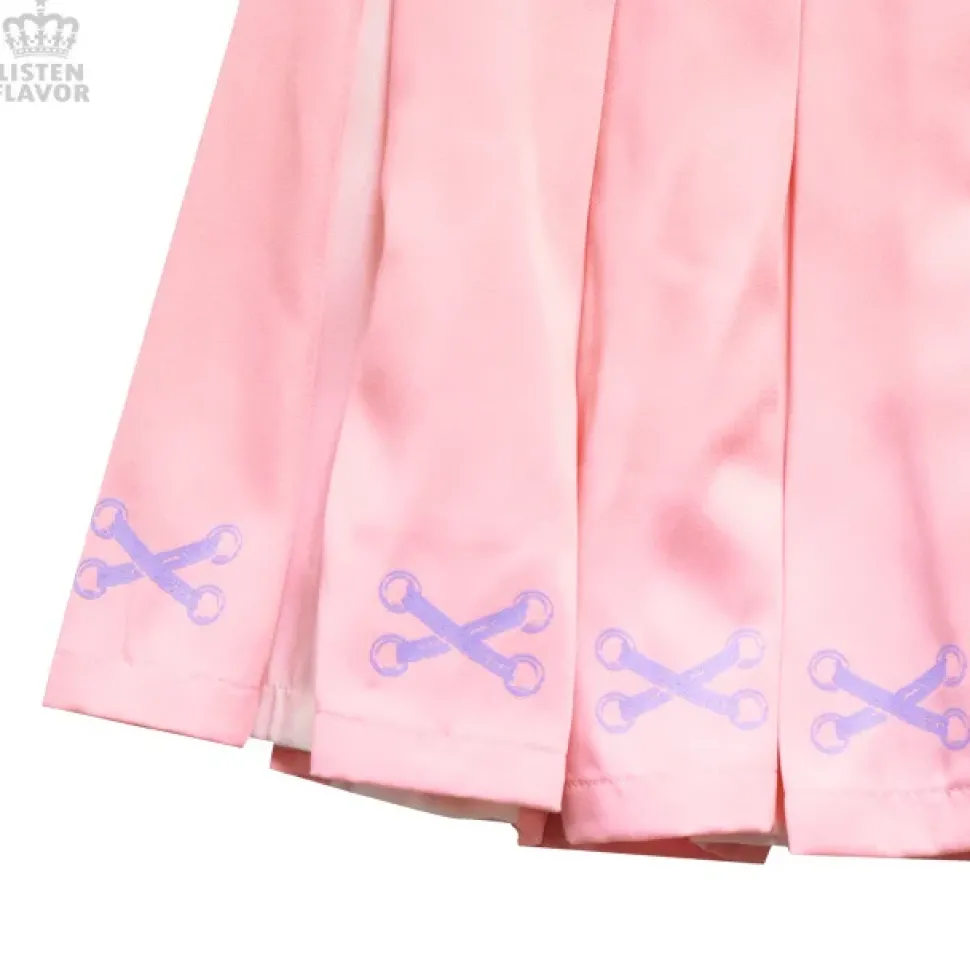 LISTEN FLAVOR Lace-Up Print Two-Tone Pleated Skirt