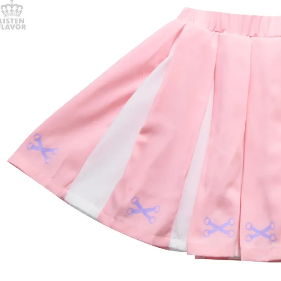 LISTEN FLAVOR Lace-Up Print Two-Tone Pleated Skirt