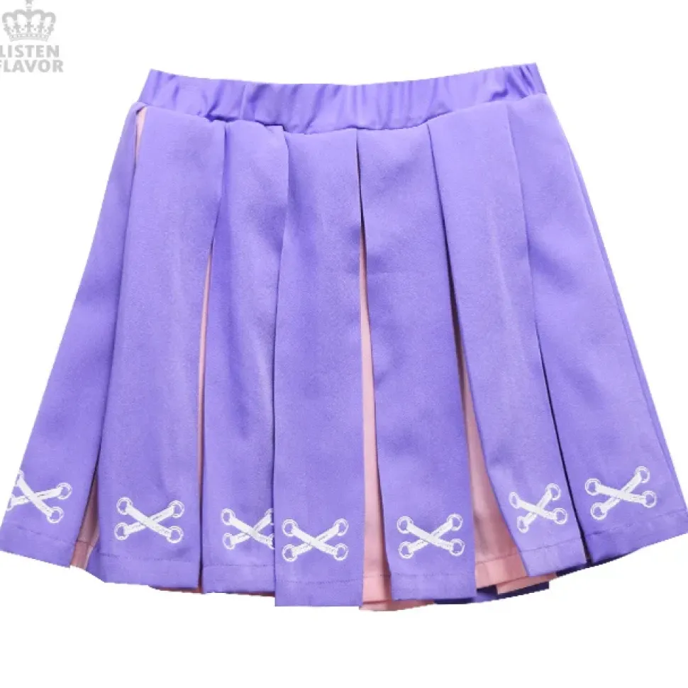 LISTEN FLAVOR Lace-Up Print Two-Tone Pleated Skirt