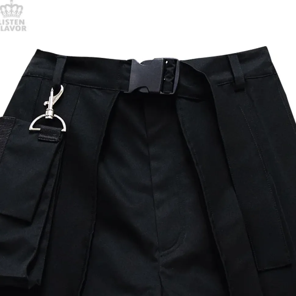 LISTEN FLAVOR Layered Pleated Flap Skirt w/ Shorts and Detachable Pocket