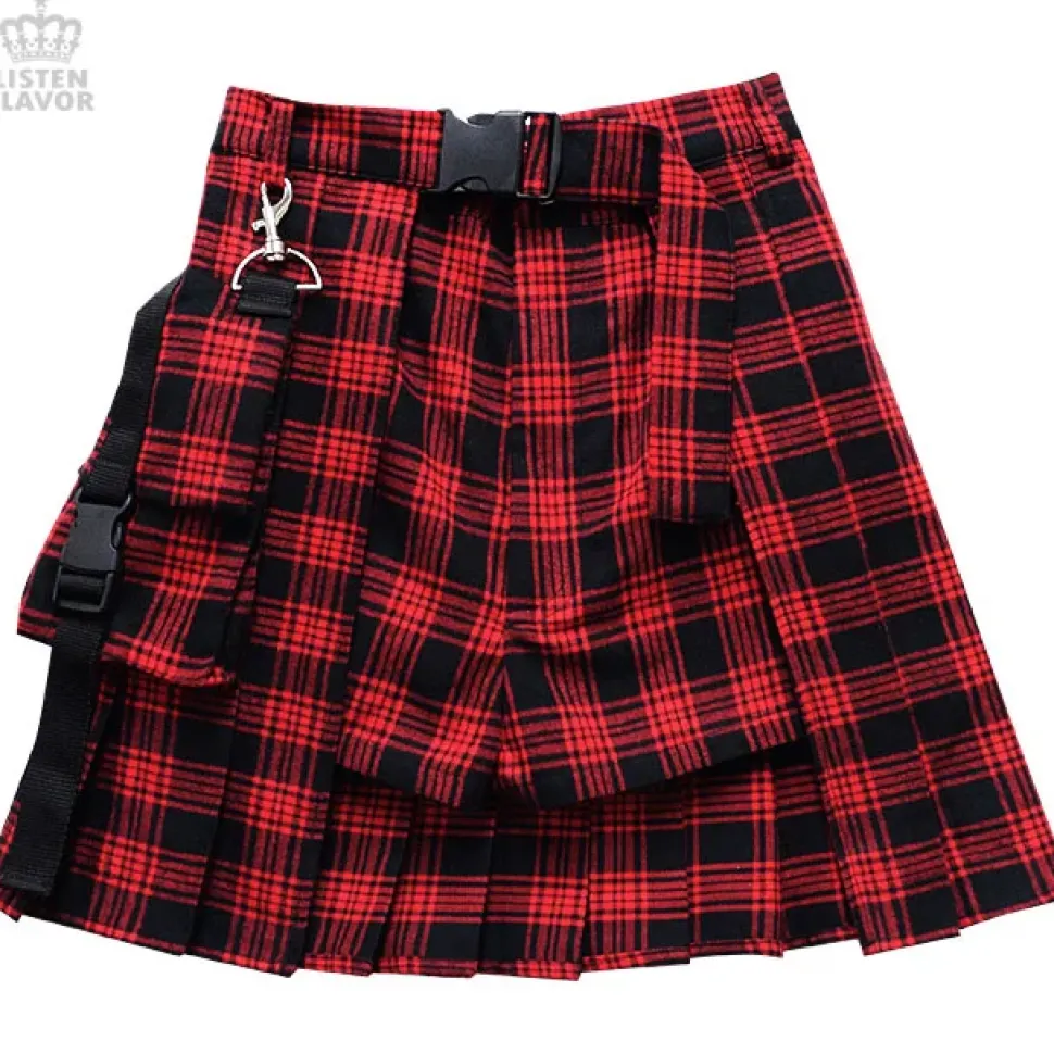 LISTEN FLAVOR Layered Pleated Flap Skirt w/ Shorts and Detachable Pocket