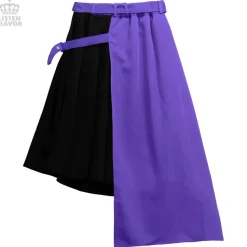 LISTEN FLAVOR Layered Style Asymmetrical Pleated Long Skirt w/ Belt