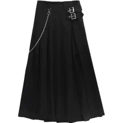 LISTEN FLAVOR Layered-Style Pleated Skirt w/ Chain