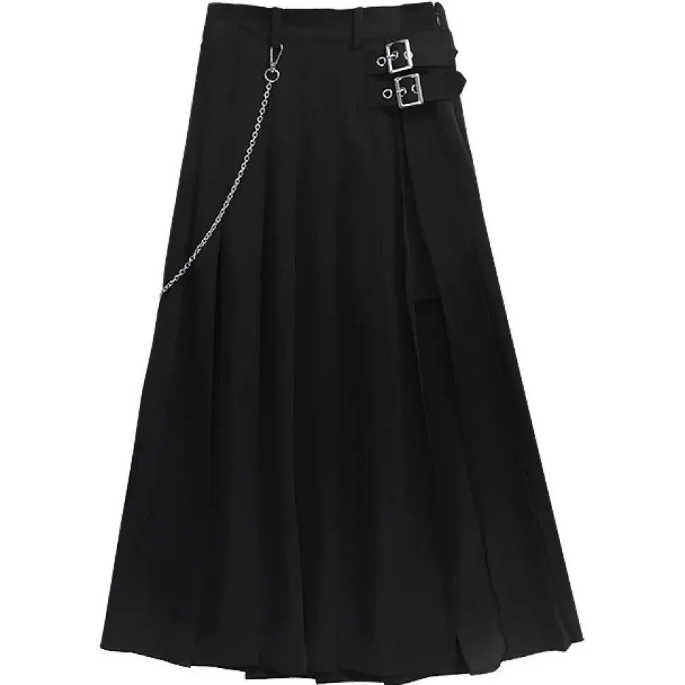 LISTEN FLAVOR Layered-Style Pleated Skirt w/ Chain