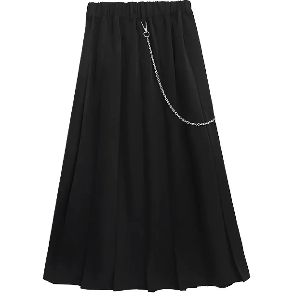 LISTEN FLAVOR Layered-Style Pleated Skirt w/ Chain