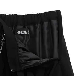 LISTEN FLAVOR Layered-Style Pleated Skirt w/ Chain