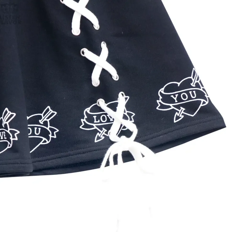 LISTEN FLAVOR Love Heart Lace-Up Circular Skirt