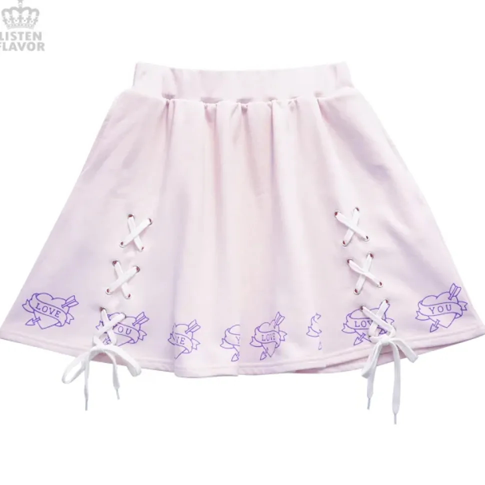 LISTEN FLAVOR Love Heart Lace-Up Circular Skirt