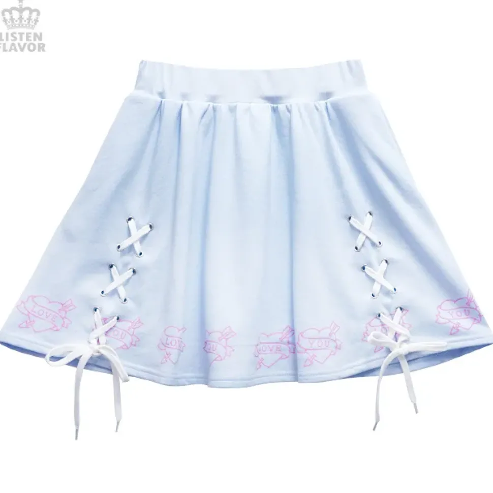 LISTEN FLAVOR Love Heart Lace-Up Circular Skirt