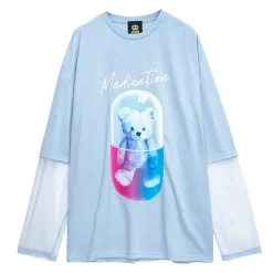 LISTEN FLAVOR Medication Bear Sheer Switching Top