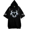 LISTEN FLAVOR Metal Heart Shoulder Zip Chain Short Sleeve Hoodie