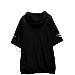 LISTEN FLAVOR Metal Heart Shoulder Zip Chain Short Sleeve Hoodie
