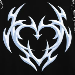 LISTEN FLAVOR Metal Heart Shoulder Zip Chain Short Sleeve Hoodie