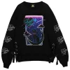 LISTEN FLAVOR Moonlit Night Black Cat Lace-Up Pullover