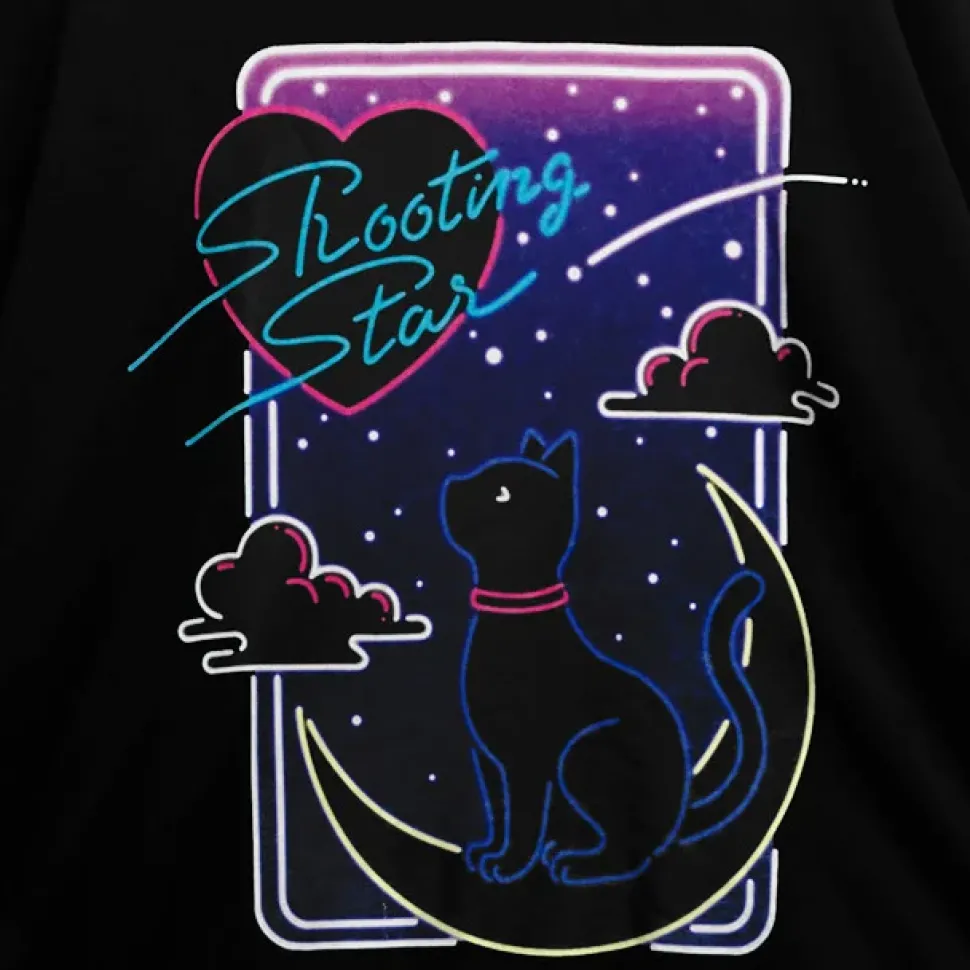 LISTEN FLAVOR Moonlit Night Black Cat Lace-Up Pullover