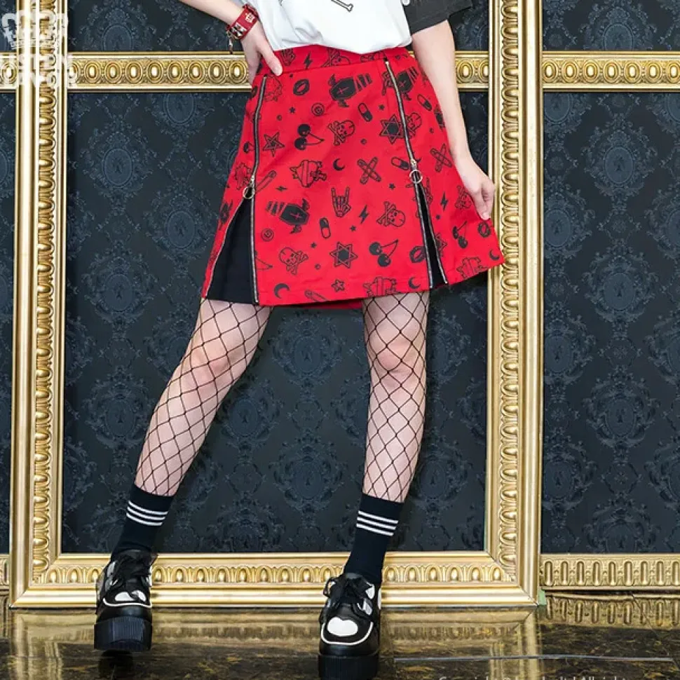 LISTEN FLAVOR Mysterious Pattern Zippered Skirt