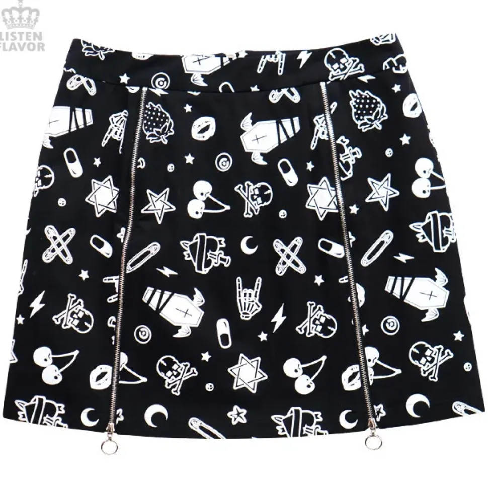 LISTEN FLAVOR Mysterious Pattern Zippered Skirt