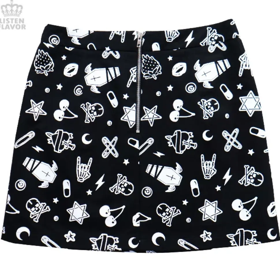 LISTEN FLAVOR Mysterious Pattern Zippered Skirt