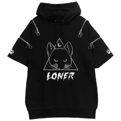 LISTEN FLAVOR Mystery Cat Zip Design Hoodie