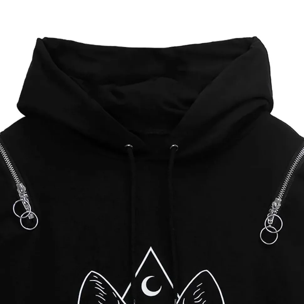 LISTEN FLAVOR Mystery Cat Zip Design Hoodie