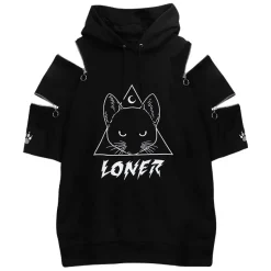 LISTEN FLAVOR Mystery Cat Zip Design Hoodie