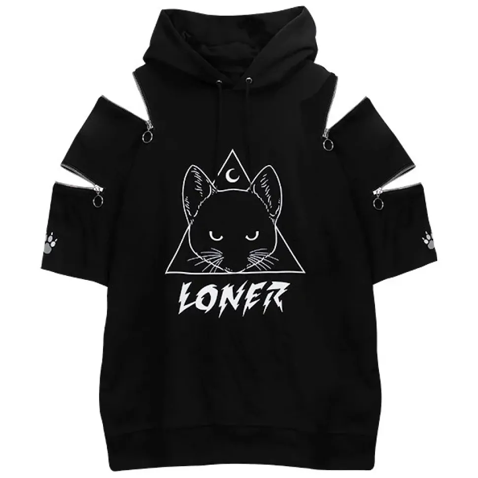 LISTEN FLAVOR Mystery Cat Zip Design Hoodie